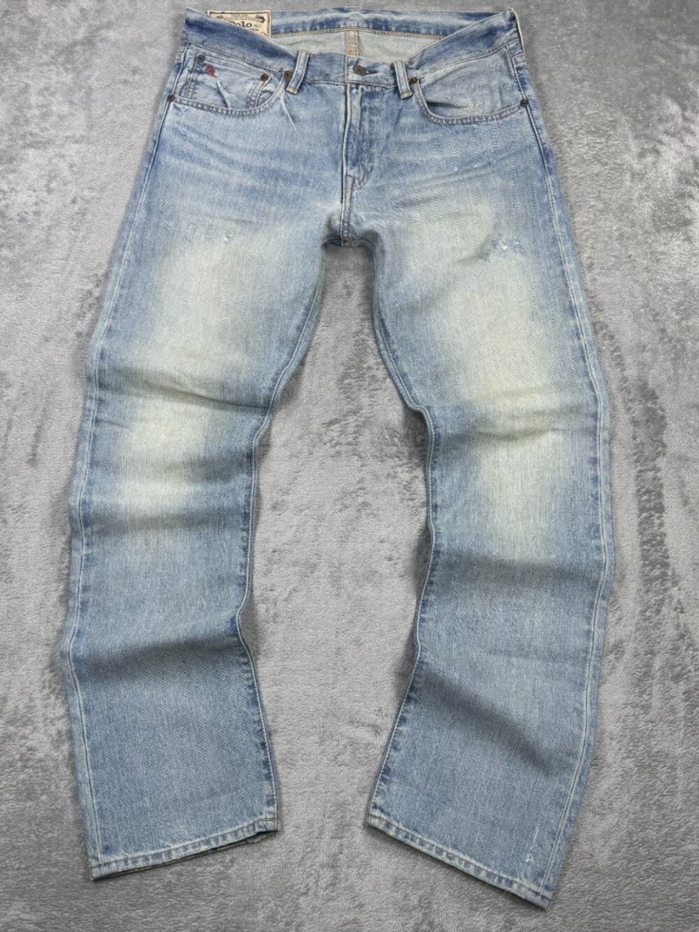 Polo Ralph Lauren The Varick Slim Straight Light Wash Jeans Distressed Denim